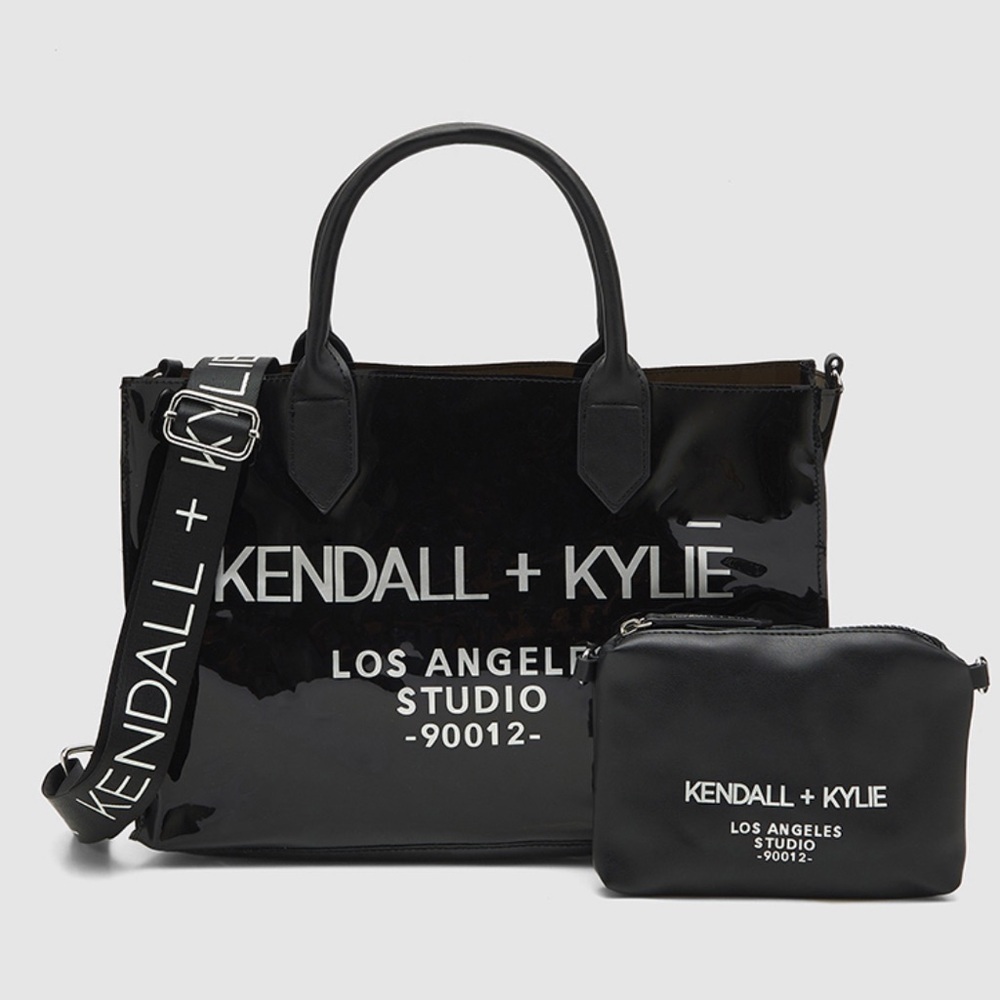 Kendall and Kylie Black Logo Tote with Pouch